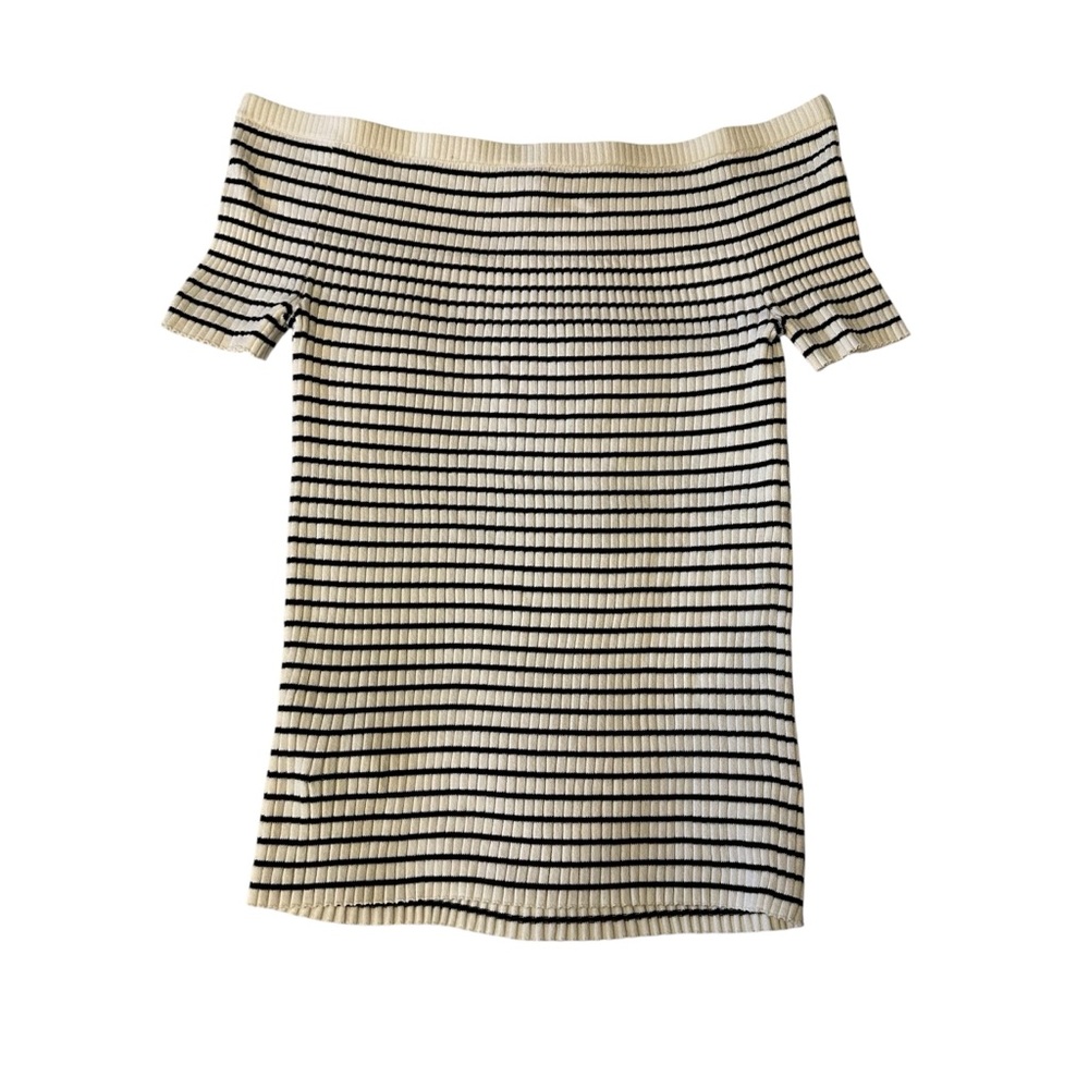Ann Taylor XL Black and White Off Shoulder Striped Knit Top - Picture 2 of 5